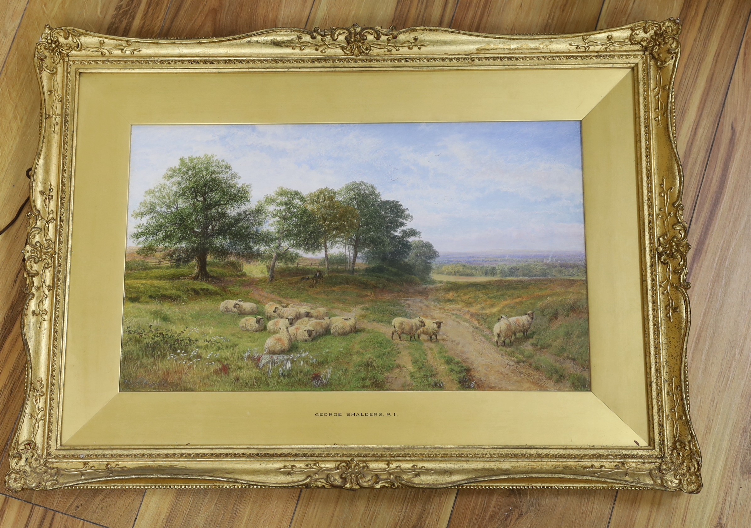 George Shalders (1826-1873), watercolour, Sheep beside a moorland path, signed and dated 1870, 30 x 50cm